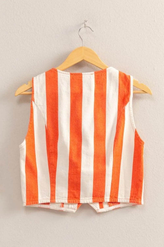 HYFVE Woven Striped V-Neck Button Down Vest - Shop Style & More | Fresh Looks, Everyday Deals & Free Shipping