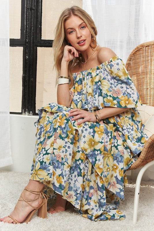 ADORA Layered Floral Off-Shoulder Short Sleeve Maxi Dress - Shop Style & More | Fresh Looks, Everyday Deals & Free Shipping