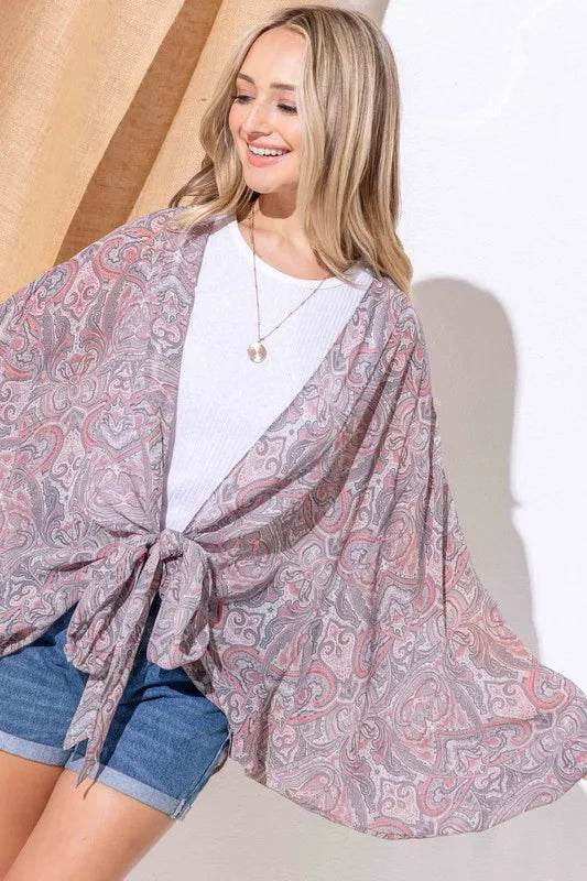 And The Why Sheer Front Tie Knot Oversized Kimono Wrap Cover Up - Shop Style & More | Fresh Looks, Everyday Deals & Free Shipping