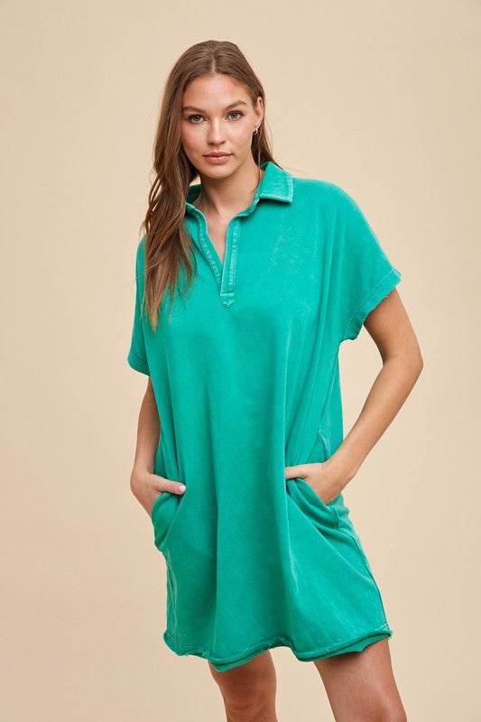 Annie Wear Mineral Washed Johnny Collar Short Sleeve Dress - Shop Style & More | Fresh Looks, Everyday Deals & Free Shipping