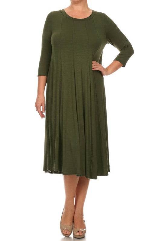 Solid, 3/4 sleeve midi dress - Shop Style & More | Fresh Looks, Everyday Deals & Free Shipping