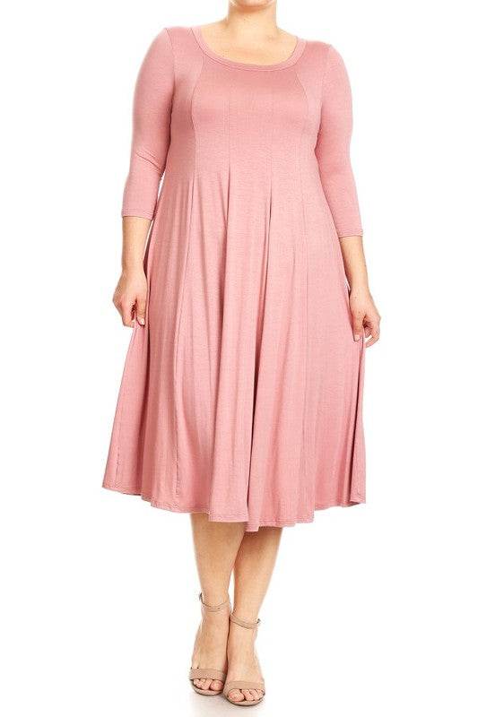 Solid, 3/4 sleeve midi dress - Shop Style & More | Fresh Looks, Everyday Deals & Free Shipping