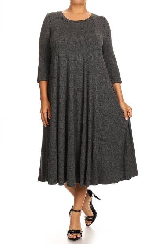 Solid, 3/4 sleeve midi dress - Shop Style & More | Fresh Looks, Everyday Deals & Free Shipping