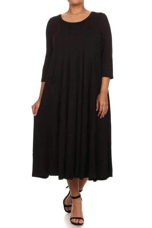 Solid, 3/4 sleeve midi dress - Shop Style & More | Fresh Looks, Everyday Deals & Free Shipping