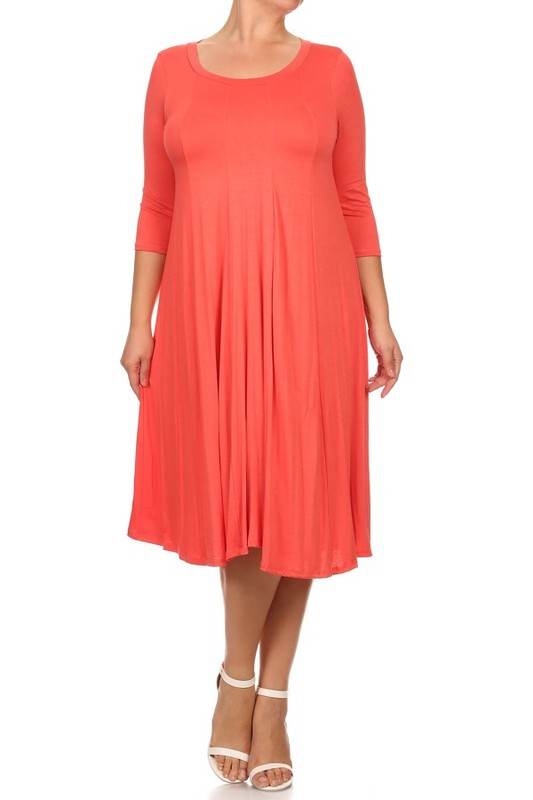 Solid, 3/4 sleeve midi dress - Shop Style & More | Fresh Looks, Everyday Deals & Free Shipping