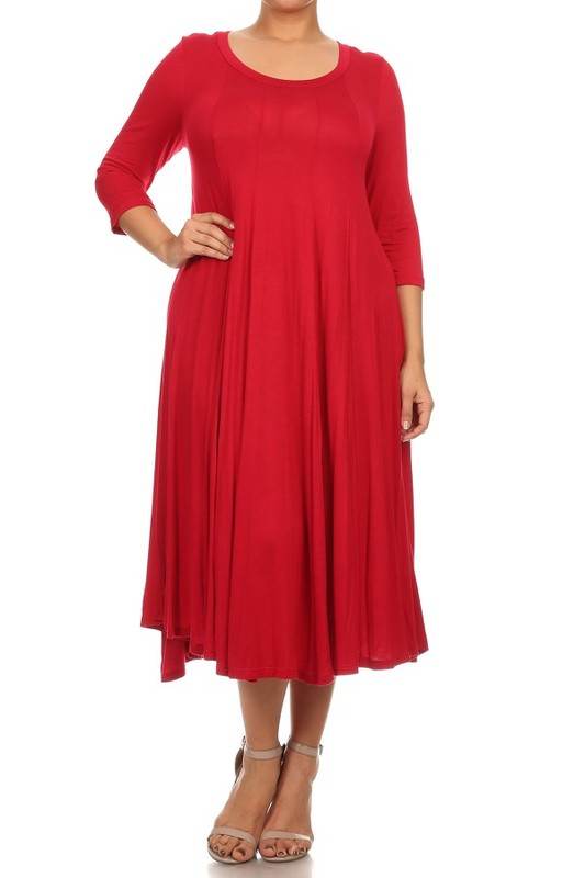 Solid, 3/4 sleeve midi dress - Shop Style & More | Fresh Looks, Everyday Deals & Free Shipping