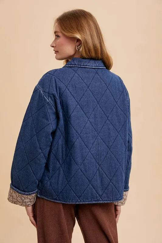 Annie Wear Quilted Printed Lining Snap Down Denim Jacket - Shop Style & More | Fresh Looks, Everyday Deals & Free Shipping
