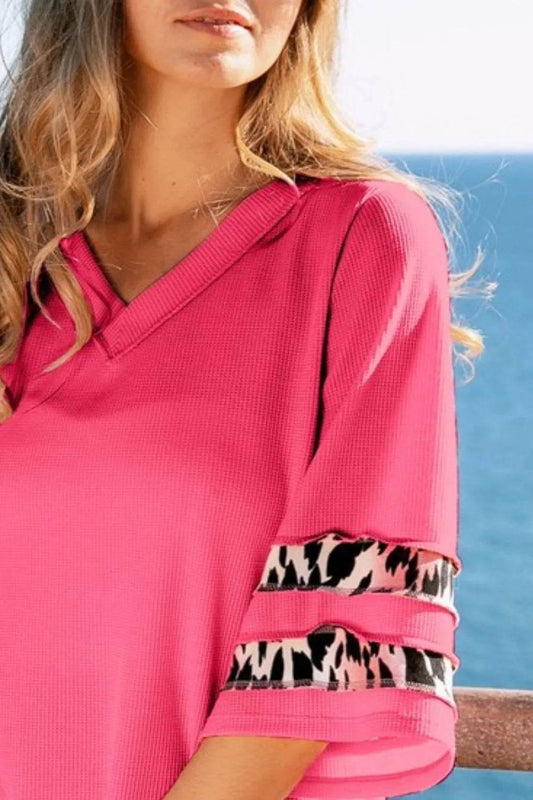BiBi Leopard Print Contrast Tiered Sleeves Thermal Top - Shop Style & More | Fresh Looks, Everyday Deals & Free Shipping