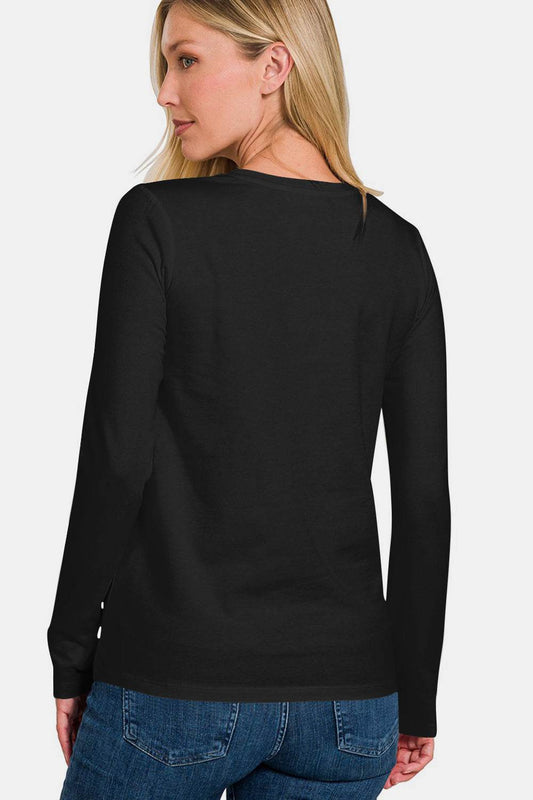 Zenana Full Size Solid Color Round Neck Long Sleeve T-Shirt - Shop Style & More | Fresh Looks, Everyday Deals & Free Shipping