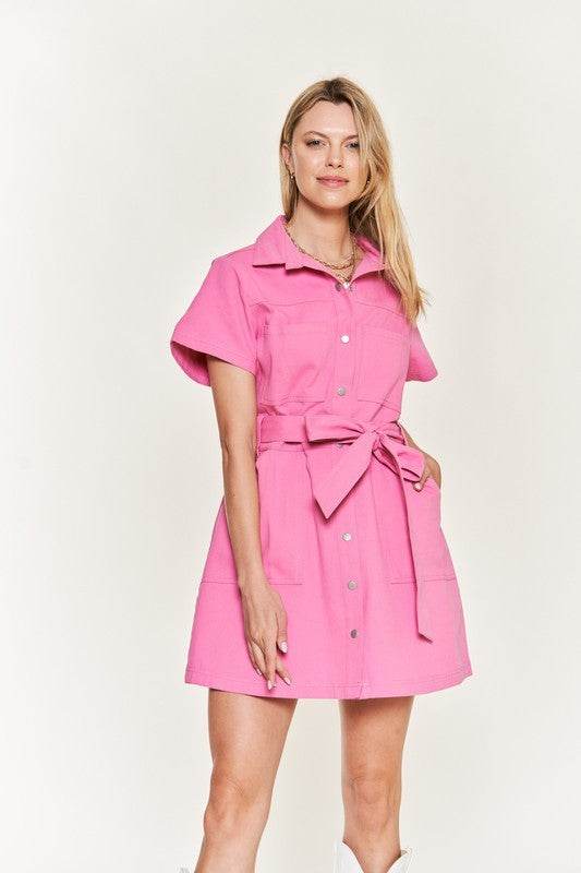 Belted cotton short dress JBJ1023 - Shop Style & More | Fresh Looks, Everyday Deals & Free Shipping