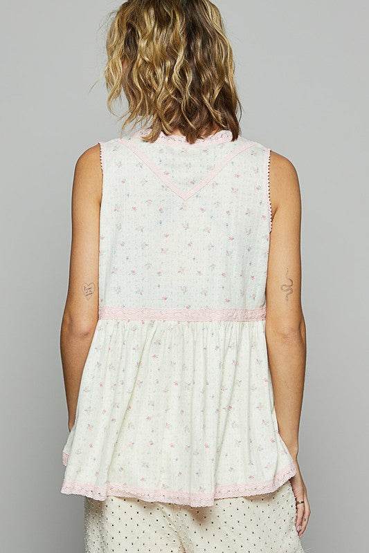 POL Lace Detail Floral V-Neck Sleeveless Top - Shop Style & More | Fresh Looks, Everyday Deals & Free Shipping