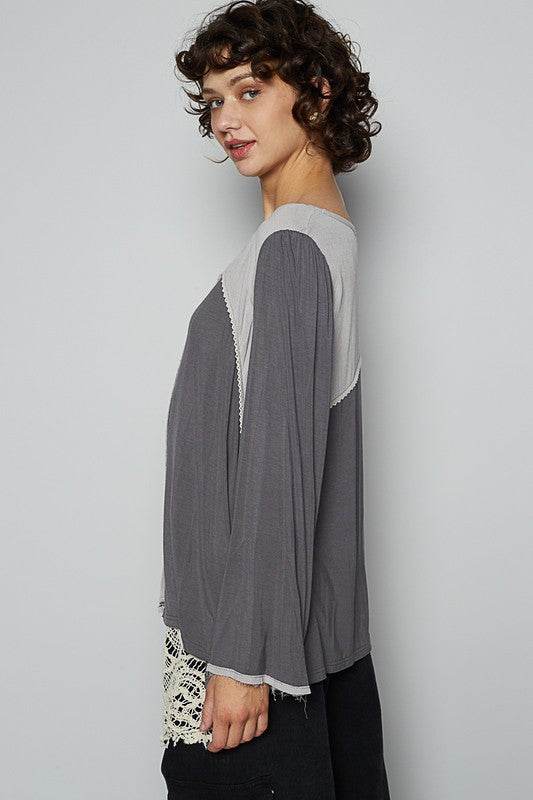 POL Contrast Button Front Long Sleeve Knit Top - Shop Style & More | Fresh Looks, Everyday Deals & Free Shipping