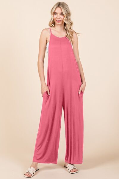 Culture Code Full Size Sleeveless Wide Leg Jumpsuit with Pockets Pink Jumpsuits