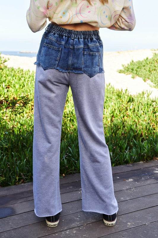 Davi & Dani Raw Hem Denim Patchwork Wide Leg Pants - Shop Style & More | Fresh Looks, Everyday Deals & Free Shipping