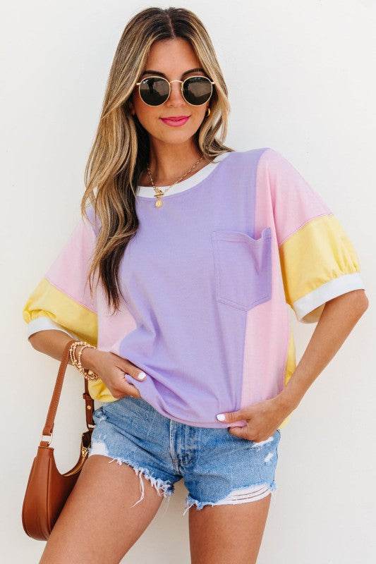 Zoe Patchwork Half Sleeve Oversized Top - Shop Style & More | Fresh Looks, Everyday Deals & Free Shipping