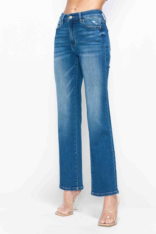 bytos Full Size Cat's Whiskers High Rise Straight Jeans - Shop Style & More | Fresh Looks, Everyday Deals & Free Shipping