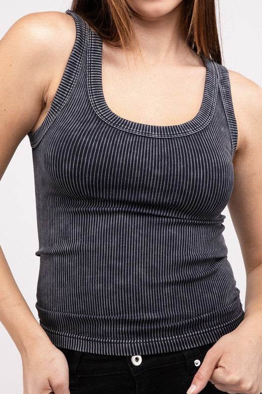 2-Way Neckline Washed Ribbed Cropped Tank Top - Shop Style & More | Fresh Looks, Everyday Deals & Free Shipping