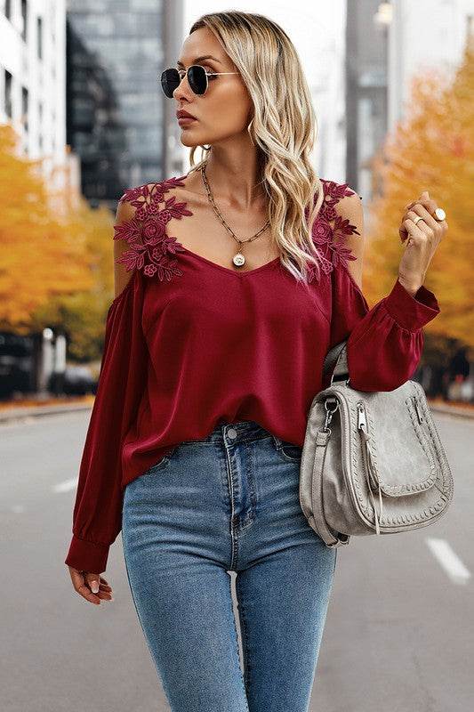 Contrast Low Back Lace Cold Shoulder Top - Shop Style & More | Fresh Looks, Everyday Deals & Free Shipping