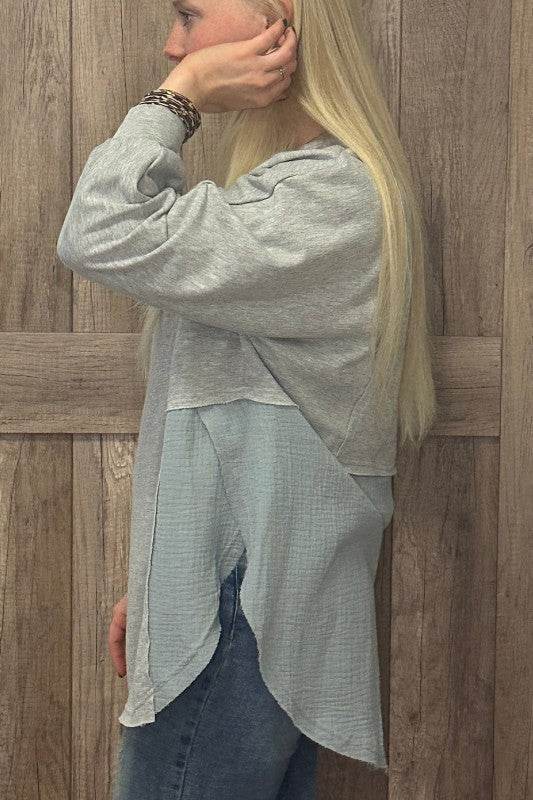 Dahlia Crinkle Splicing Raw Hem High Low Oversized - Shop Style & More | Fresh Looks, Everyday Deals & Free Shipping