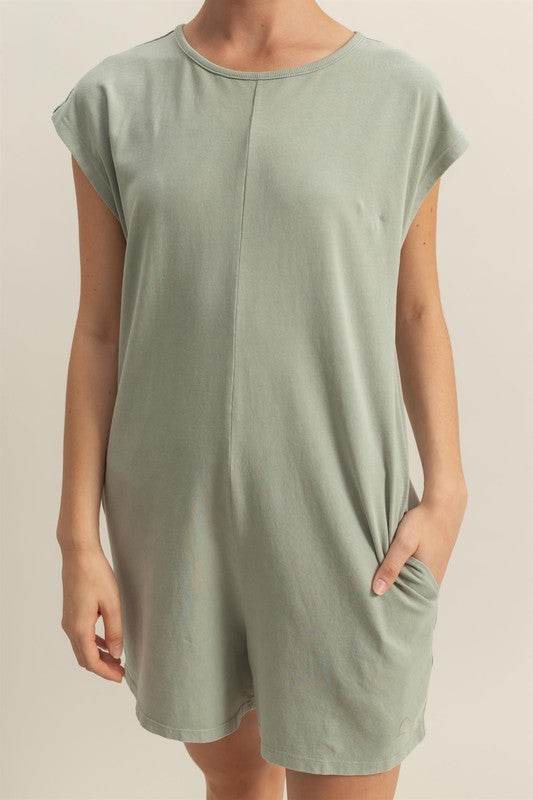 HYFVE Round Neck Cap Sleeve Relaxed Fit Breezy Romper - Shop Style & More | Fresh Looks, Everyday Deals & Free Shipping