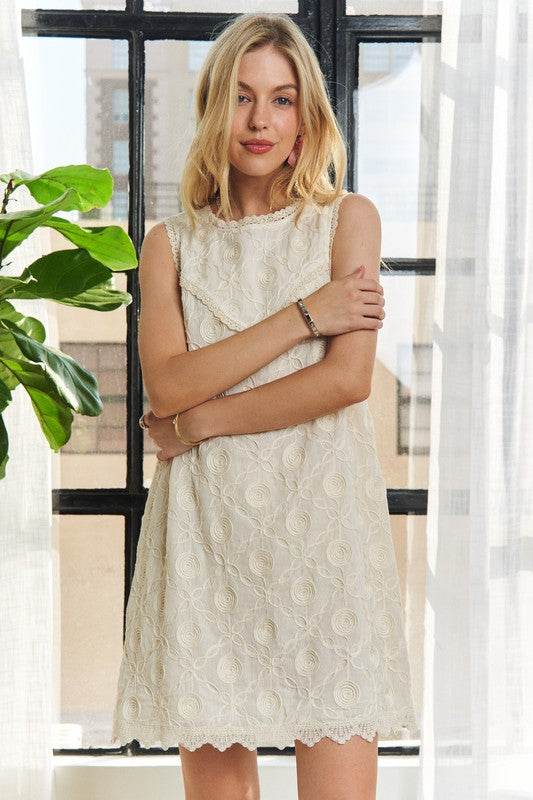 ADORA Applique Round Neck Sleeveless Shift Dress - Shop Style & More | Fresh Looks, Everyday Deals & Free Shipping