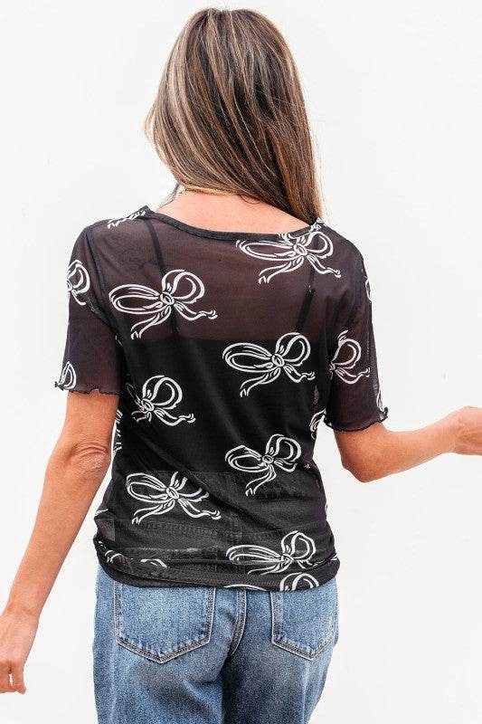 Maddie Bow Mesh Short Sleeve Top - Shop Style & More | Fresh Looks, Everyday Deals & Free Shipping