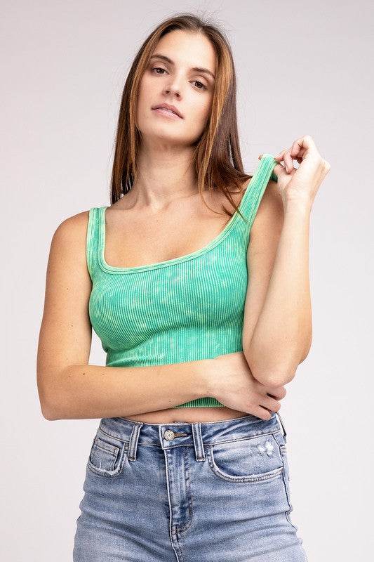 2 Way Neckline Washed Ribbed Cropped Tank Top - Shop Style & More | Fresh Looks, Everyday Deals & Free Shipping
