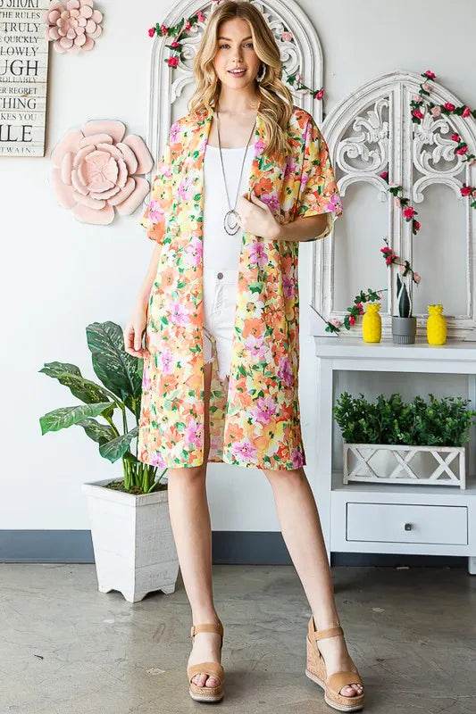 Heimish Full Size Half Sleeve Multi Color Floral Open Cardigan Plus Size - Shop Style & More | Fresh Looks, Everyday Deals & Free Shipping
