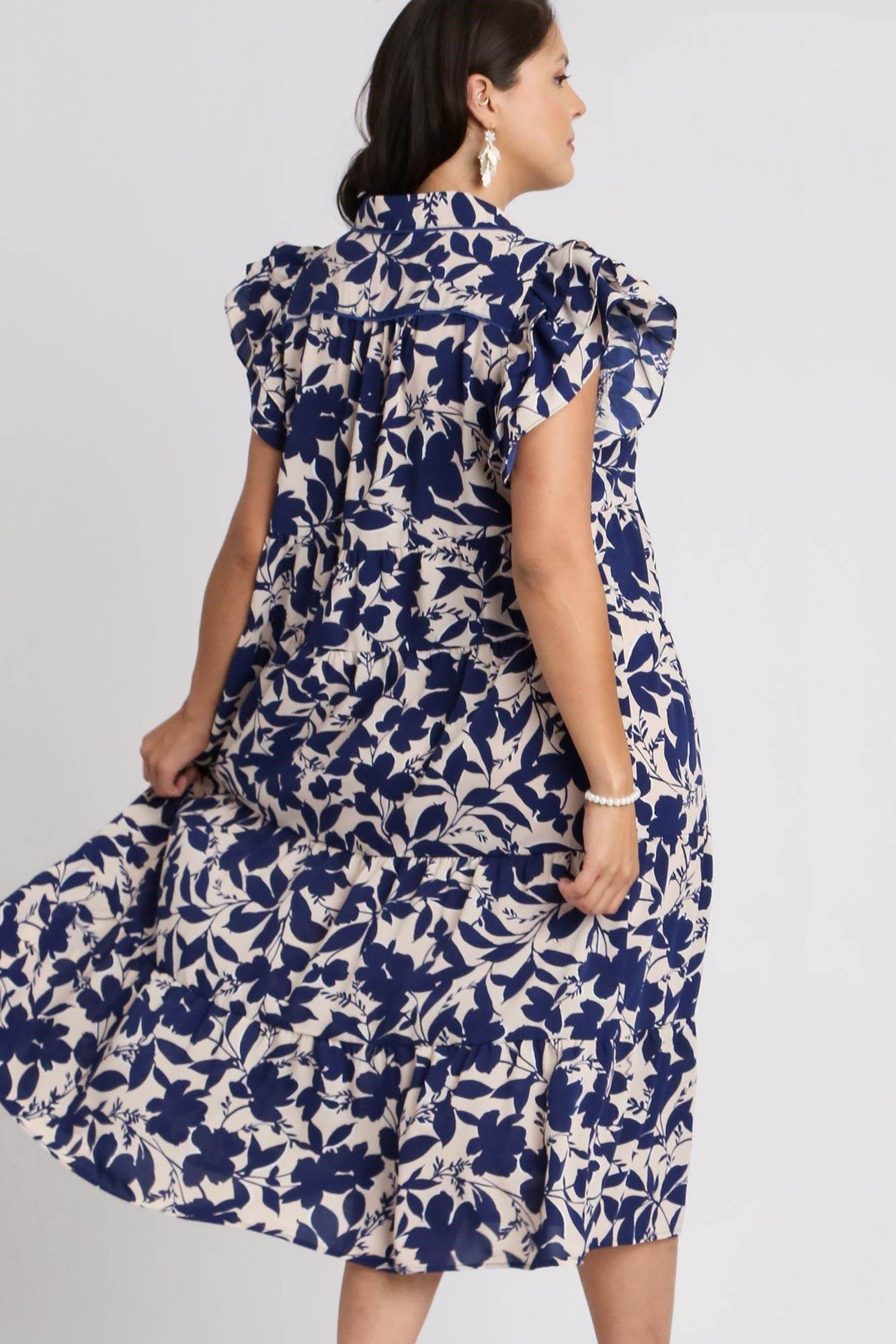 Umgee Full Size Floral Collared Ruffle Cap Sleeve Midi Dress Plus Size - Shop Style & More | Fresh Looks, Everyday Deals & Free Shipping