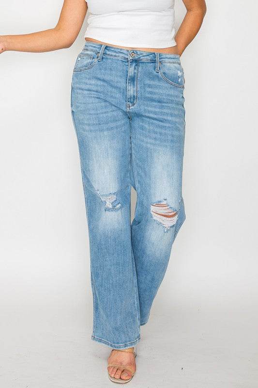 bytos Full Size Distressed High Rise Straight Jeans - Shop Style & More | Fresh Looks, Everyday Deals & Free Shipping