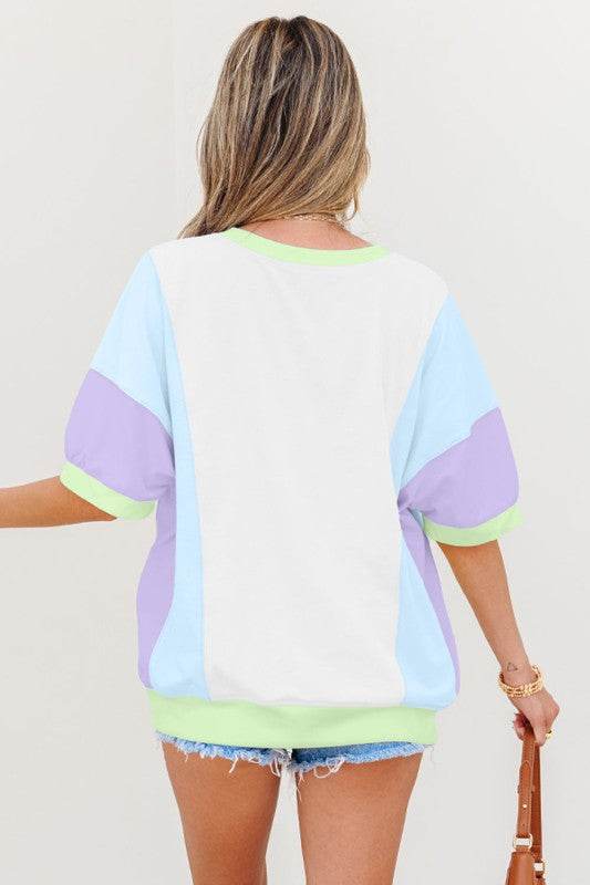 Zoe Patchwork Half Sleeve Oversized Top - Shop Style & More | Fresh Looks, Everyday Deals & Free Shipping