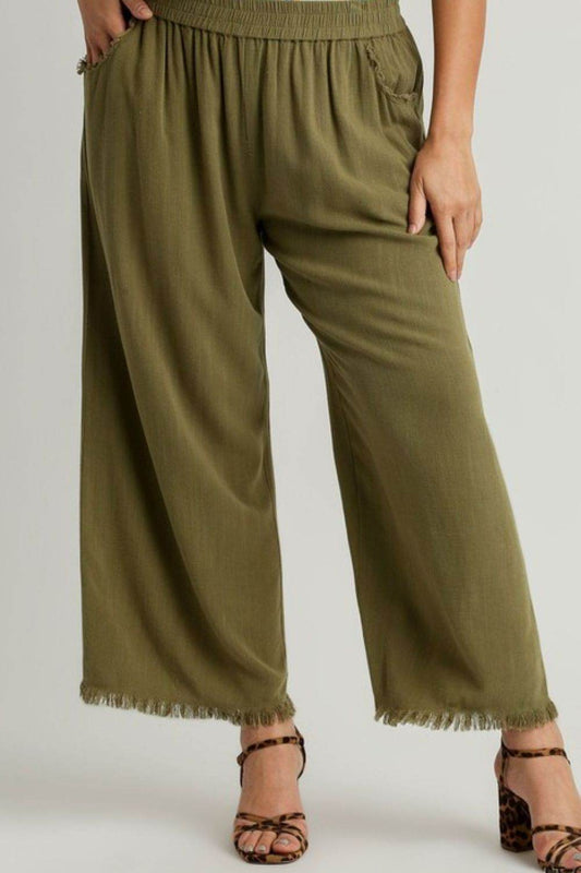 Umgee Full Size Linen Blend Elastic Waistband Wide Leg Pants Plus Size - Shop Style & More | Fresh Looks, Everyday Deals & Free Shipping