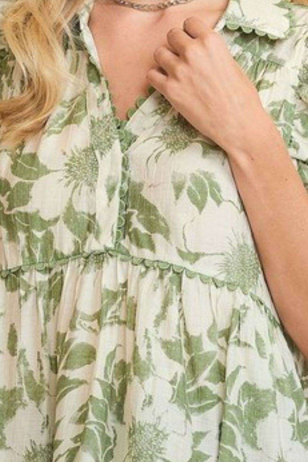 Umgee Full Size Botanical Print Babydoll Top Plus Size - Shop Style & More | Fresh Looks, Everyday Deals & Free Shipping