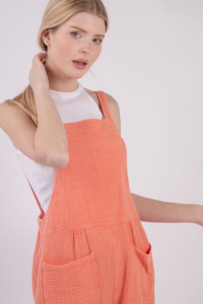 VERY J Sleeveless Double Gauze Overalls with Pockets Jumpsuits