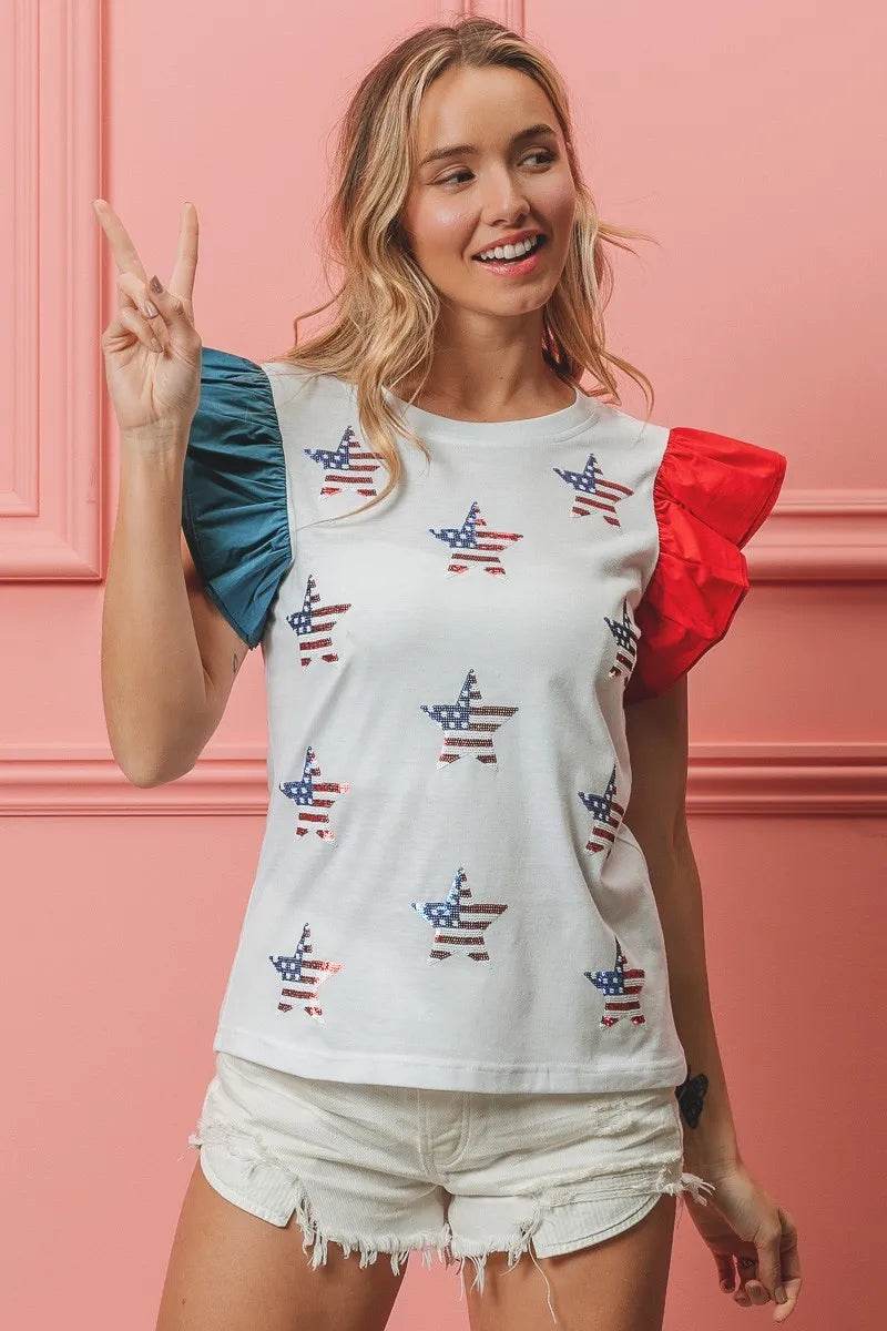 BiBi American Flag Sequin Stars Top - Shop Style & More | Fresh Looks, Everyday Deals & Free Shipping