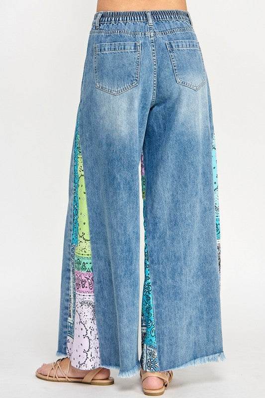 SAGE + FIG Raw Hem Paisley Print Side Wide Leg Jeans - Shop Style & More | Fresh Looks, Everyday Deals & Free Shipping