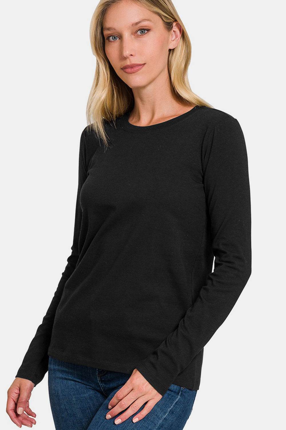 Zenana Full Size Solid Color Round Neck Long Sleeve T-Shirt - Shop Style & More | Fresh Looks, Everyday Deals & Free Shipping