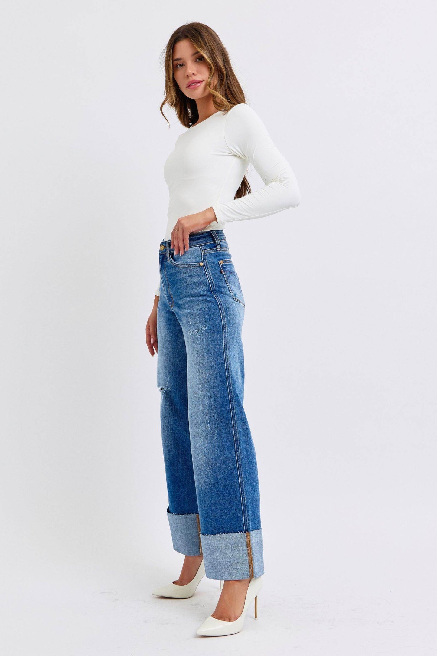 Judy Blue Full Size Distressed High Waist Wide Leg Jeans - Shop Style & More | Fresh Looks, Everyday Deals & Free Shipping