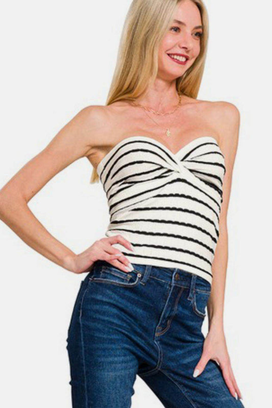 Zenana Twisted Sweetheart Neck Striped Tube Top - Shop Style & More | Fresh Looks, Everyday Deals & Free Shipping