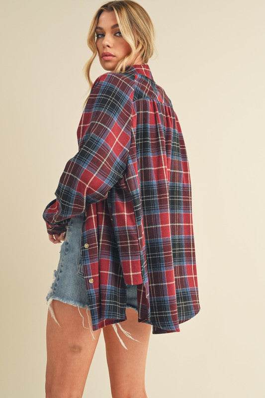 Aemi + Co Flannel Plaid Button Up Raglan Sleeve Shirt - Shop Style & More | Fresh Looks, Everyday Deals & Free Shipping