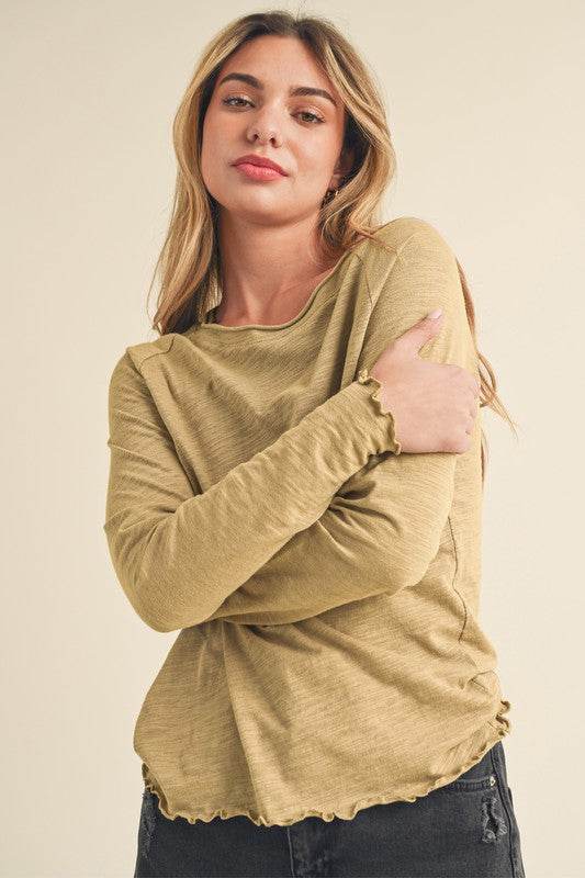 Aemi + Co Lettuce Hemline Round Neck Raglan Sleeve T-Shirt - Shop Style & More | Fresh Looks, Everyday Deals & Free Shipping