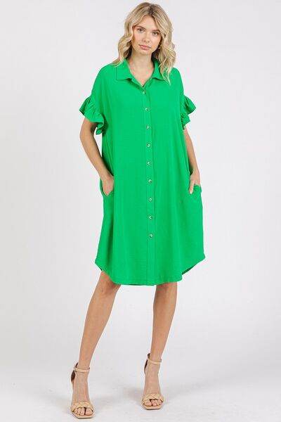 Mittoshop Button Down Flounce Sleeve Dress with Pockets - Shop Style & More | Fresh Looks, Everyday Deals & Free Shipping