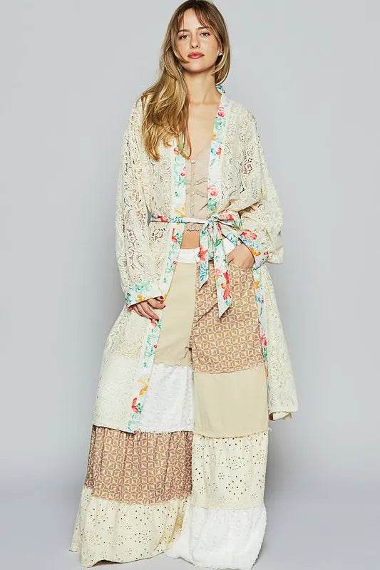 POL Floral Trim Lace Open Front Longline Cardigan - Shop Style & More | Fresh Looks, Everyday Deals & Free Shipping