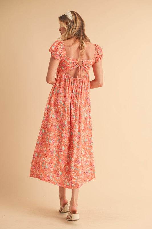 Aemi + Co Cutout Back Floral Square Neck Puff Sleeve Midi Dress - Shop Style & More | Fresh Looks, Everyday Deals & Free Shipping