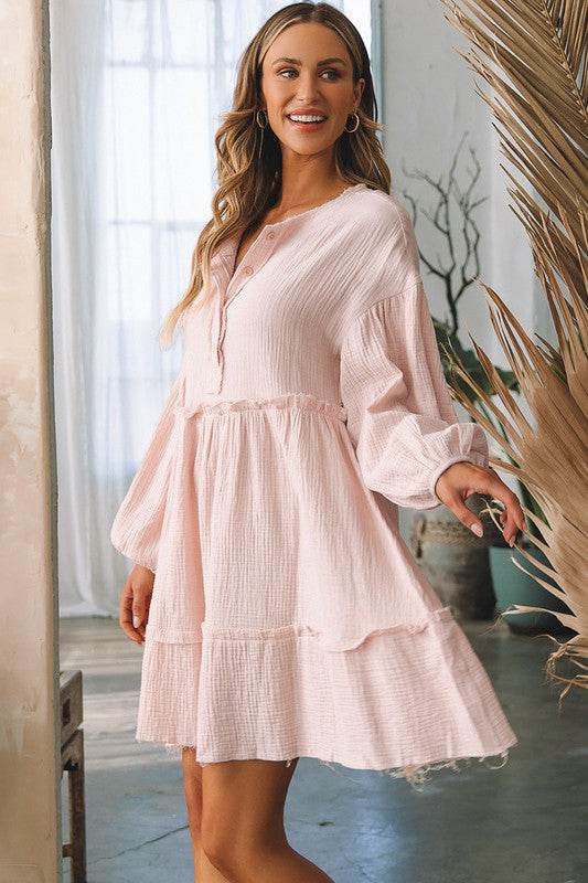 Women Crinkle Distressed Puff Sleeve Flared Dress - Shop Style & More | Fresh Looks, Everyday Deals & Free Shipping