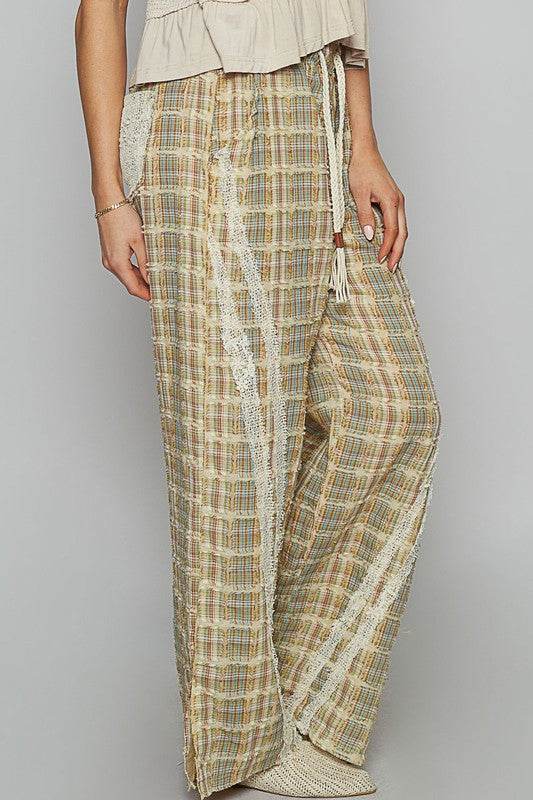 POL Lace Trim Drawstring Checkered Wide Leg Pants - Shop Style & More | Fresh Looks, Everyday Deals & Free Shipping