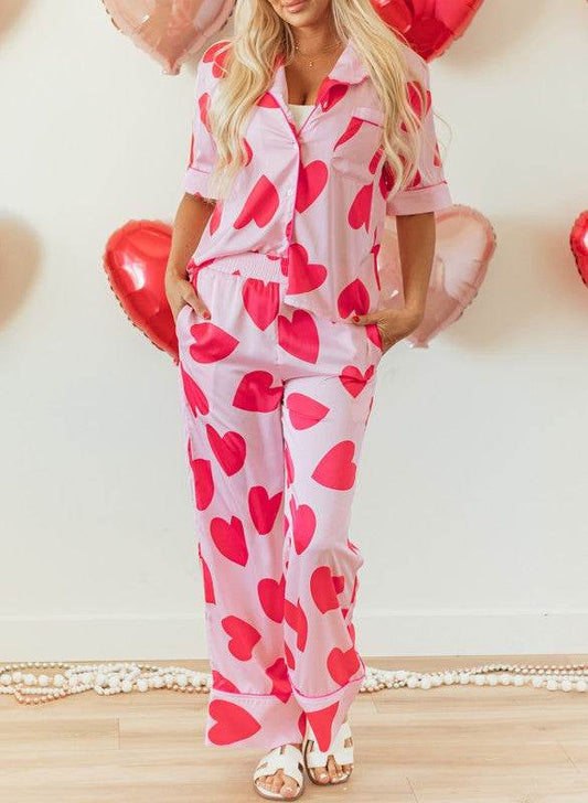 Heart Valentines Short Sleeve Pants Pajamas Set - Shop Style & More | Fresh Looks, Everyday Deals & Free Shipping