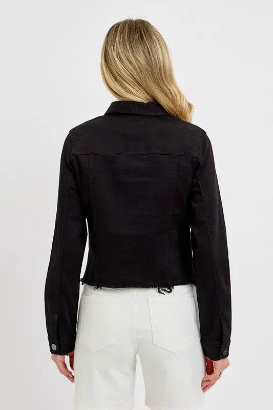 RISEN Full Size Irregular Fray Hem Button Up Denim Jacket Plus Size - Shop Style & More | Fresh Looks, Everyday Deals & Free Shipping