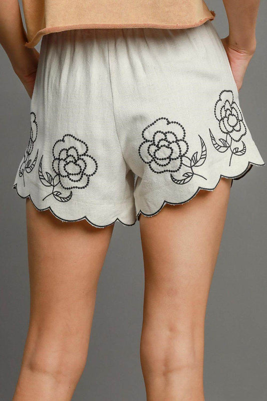 Umgee Full Size Linen Blend Shorts with Floral Embroidered Details Plus Size - Shop Style & More | Fresh Looks, Everyday Deals & Free Shipping