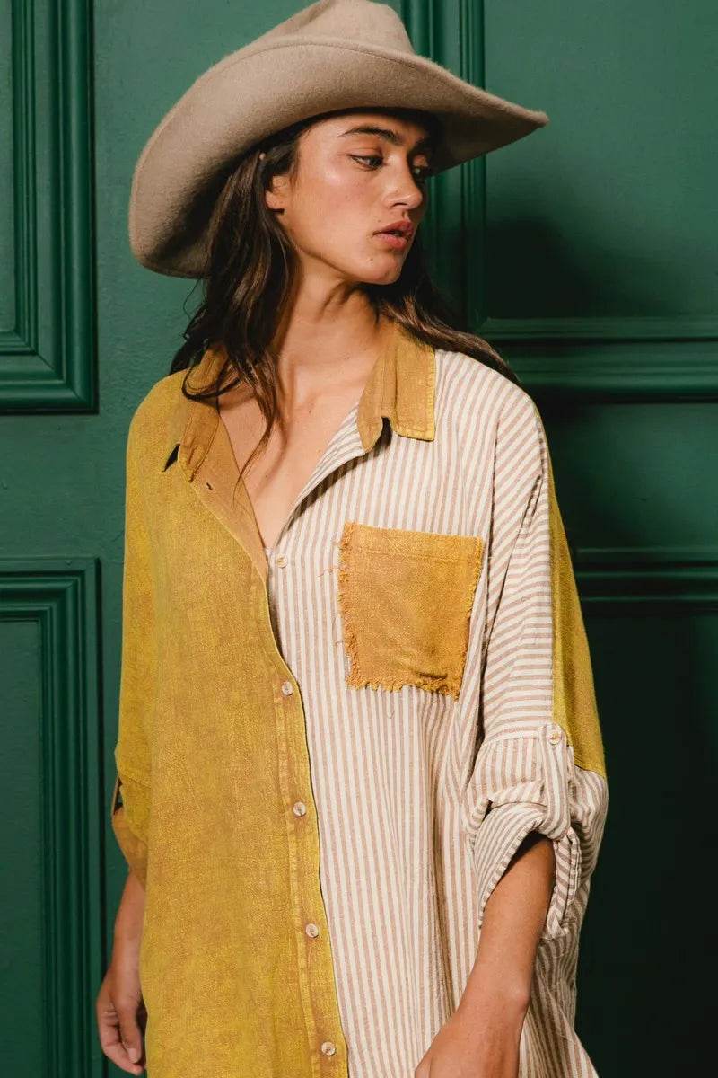BiBi Washed Raw Hem Shirt - Shop Style & More | Fresh Looks, Everyday Deals & Free Shipping
